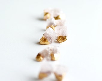 Rose quartz earrings - stone earrings - raw stone earrings - blush bridesmaid earrings - raw crystal earrings - bridesmaid gift - rose gold