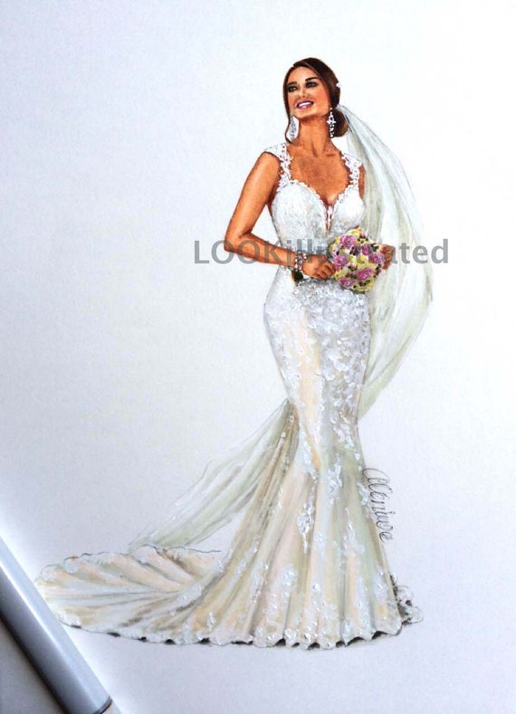 Items Similar To Bridal Custom Fashion Illustration By Lookillustrated Wedding T Wedding 0808