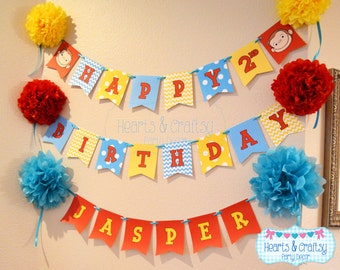 Curious George Birthday Happy Birthday Banner / Curious George Birthday Party - FILE to PRINT DIY