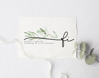 premade logo design · olive branch initial · watermark logo · boho logo · photography logo · branding kit · watercolor small business logo