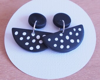 Statement monochrome polymer clay drop and dangle spotty earrings