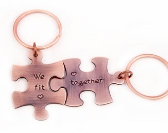 We Fit Together Keyring Set, Keyrings, Rustic Copper, We Fit Together, Puzzle Piece Keyrings