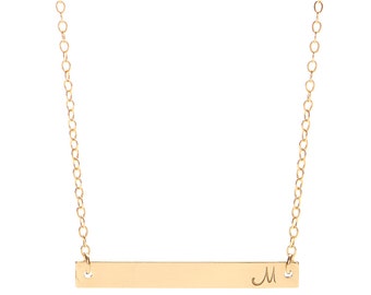 Gold Skinny Bar Necklace, Initial Bar Necklace, Horizontal Bar Necklace, Layering Personalized Jewelry, Bridesmaid Necklace, Simple Jewelry