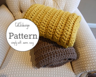 Crochet Pattern//Chunky Crochet Throw Blanket - Ribbed Chunky Crochet Blanket - Chunky Afghan - Farmhouse Decor - Beginners Pattern