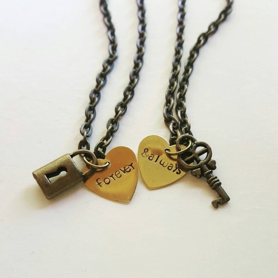 Couples Necklace Set with Lock and Key Charms - Couples Jewelry - Best ...