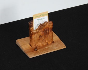 Cherry and Maple Wood Business or Other Card Holder and Display - Vertical - Desktop or Portable