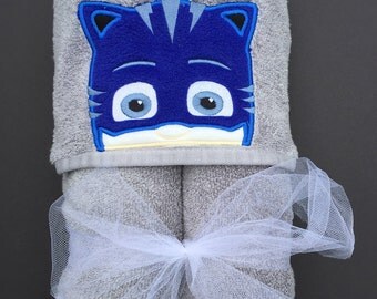 PJ Mask Inspired Hooded Towel. Catboy Bath towel, Owlette, Cover up beach towel, pool towel, play costume.