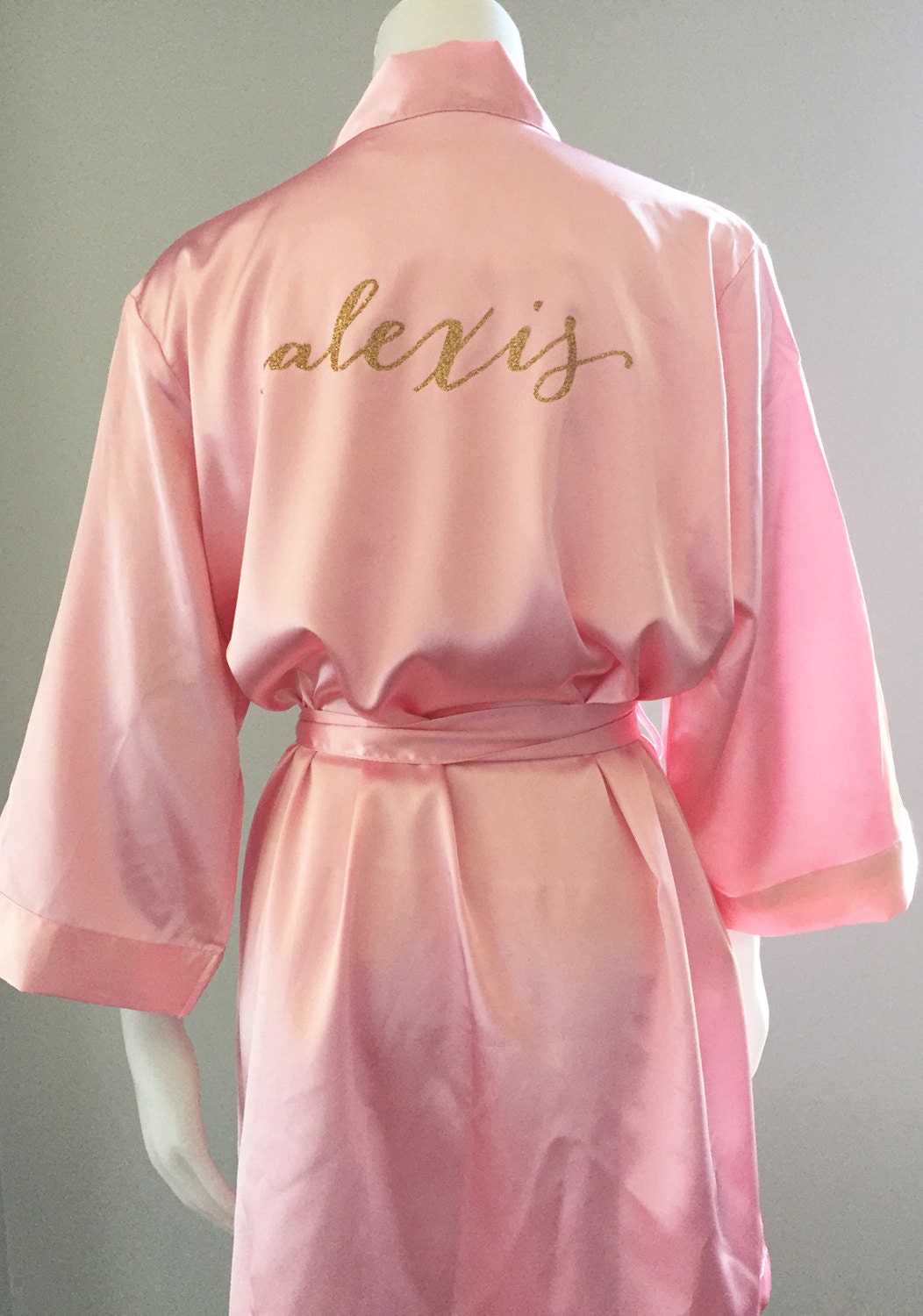 bridesmaid robes personalized pink and gold glitter matching