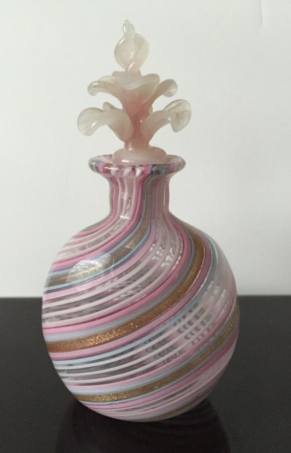 Glass Perfume Bottle Vintage Hand Blown Glass Pink