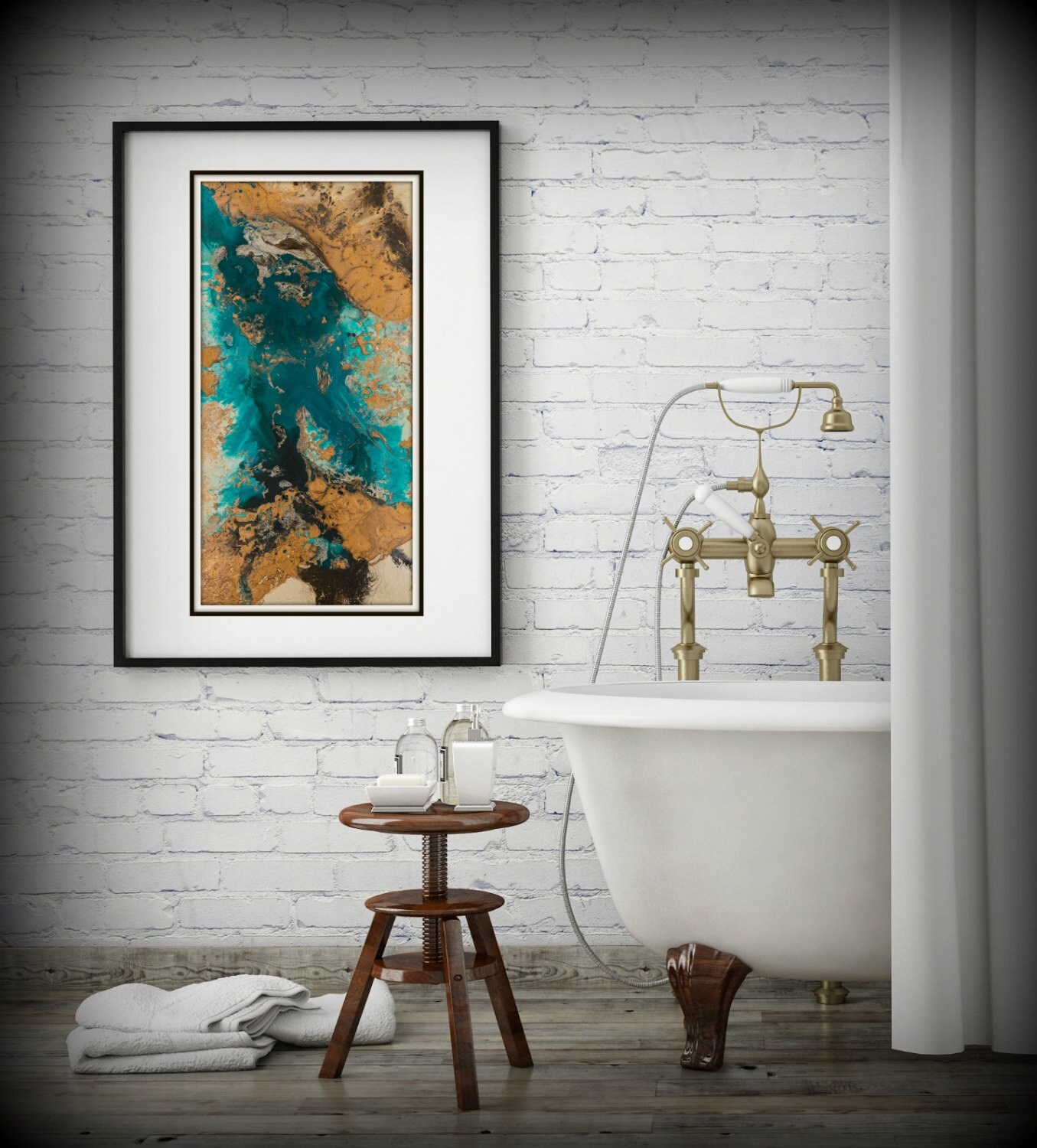 Teal and Copper Abstract Art, Large Abstract Print, Neutral Colors