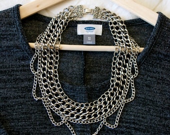 The Valerie Layered Chain Statement Necklace, Chunky Silver Necklace, Multi Chain Necklace, Multistrand Statement Necklace, Statement Piece