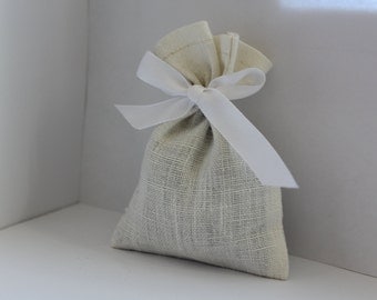 Natural linen bags - 10 pcs ~ Rustic wedding favor - Wedding favor bags - French gift bags - Linen favor bag - White Creamy linen small bags