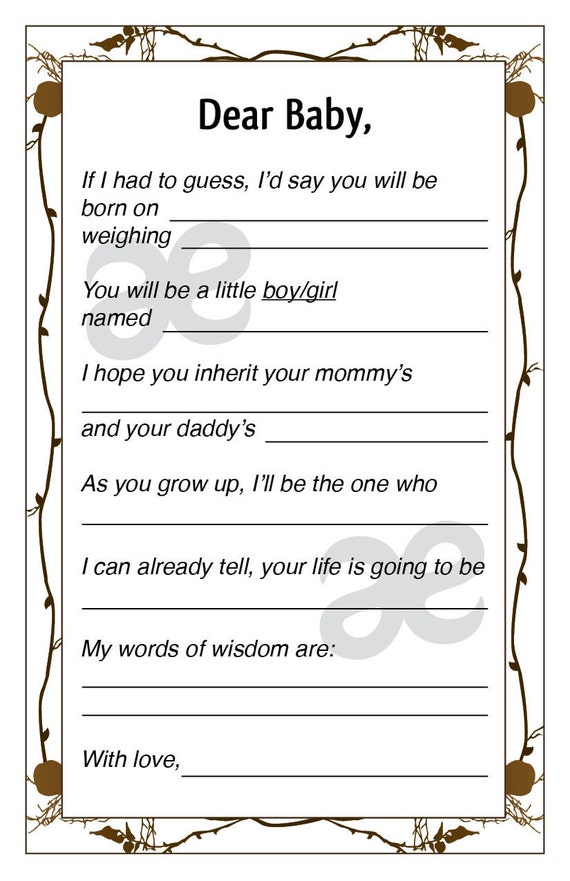 Printable Baby Shower Activity Dear Baby Letter Instant