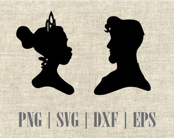 Tiana and Naveen from Princess and the Frog Disney Silhouette SVG Cut File, Digital Clipart, Editable Vector