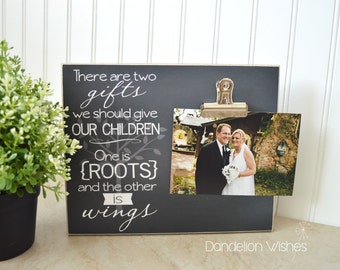 Wedding Gift For Parents, Custom Photo Frame {Roots and Wings} Parents Of The Bride Gift, Parents Of The Groom Gift, Wedding Picture Frame