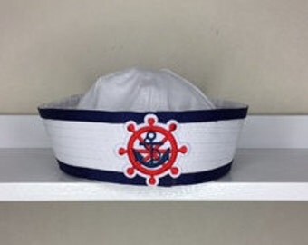 Sailor Hat, Cruise Hat, Sailor Hat, Blue and White Sailor Hat, Girls Sailor Hat, Adult Sailor Hat