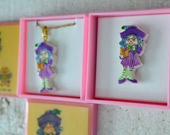 NOS Vtg Strawberry Shortcake Jewelry Your Choice Pendant Necklace or Pin Plum Puddin' Pudding Purple Glasses Owl Girl Reading 1980s Girl Toy