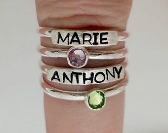 Mom Stacking Rings - Mother's Day Jewelry - Personalized Stacking Rings - Sterling Silver Stacking Name Rings - Stackable Stacking Rings