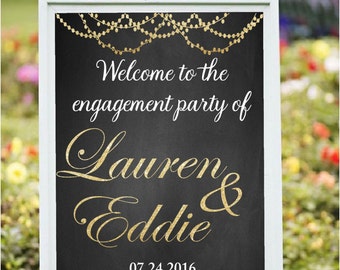 Engagement Party Decor, DIY Printable, Welcome to the engagement party, custom printable, Golden glitter sign, engagement Decorations