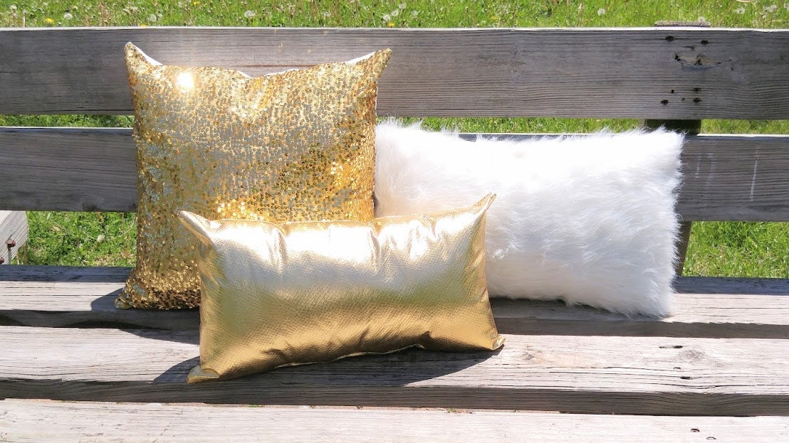 Gold PillowGold Sequin Pillow Fur Pillow Gold by PillowRunway