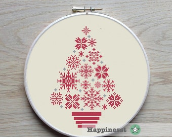 cross stitch christmas tree snowflakes, modern cross stitch, PDF, ** instant download**