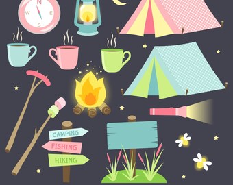 80% OFF SALE Camping Clipart, Camping Clip Art, Digital Camping, Tent Clipart, Printable, Commercial Use