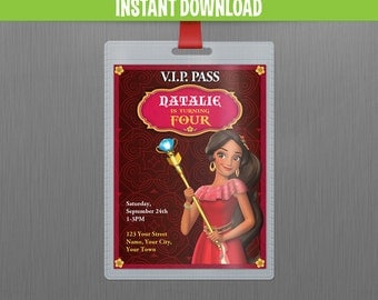 Disney Elena of Avalor VIP Pass Birthday Invitation - INSTANT DOWNLOAD - Edit and print at home with Adobe Reader - Elena of Avalor Party