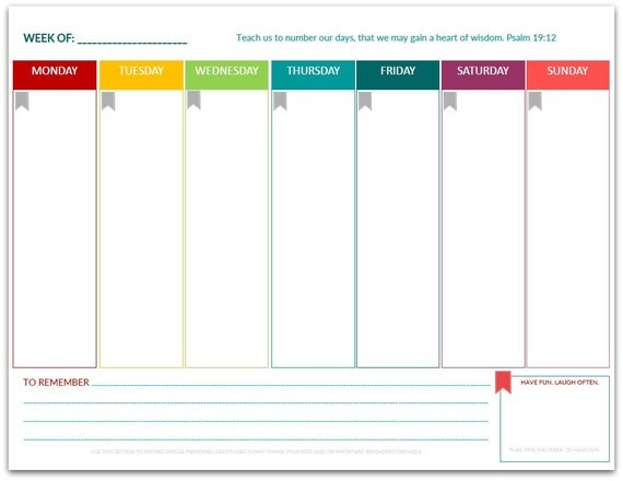 PDF: Week-At-A-Glance One Page Planner