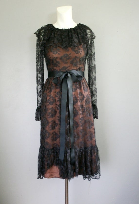 Bite Me - 1970's - Black Lace - Mollie Roberts - Party Dress - Little Black Dress by NoGritNoGlory steampunk buy now online