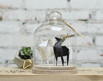 Sculpture Origami Deer Couple. Paper Anniversary Gift for Him. Taxidermy. Marriage Proposal. Black and White Decor. Gift for her. Curiosity