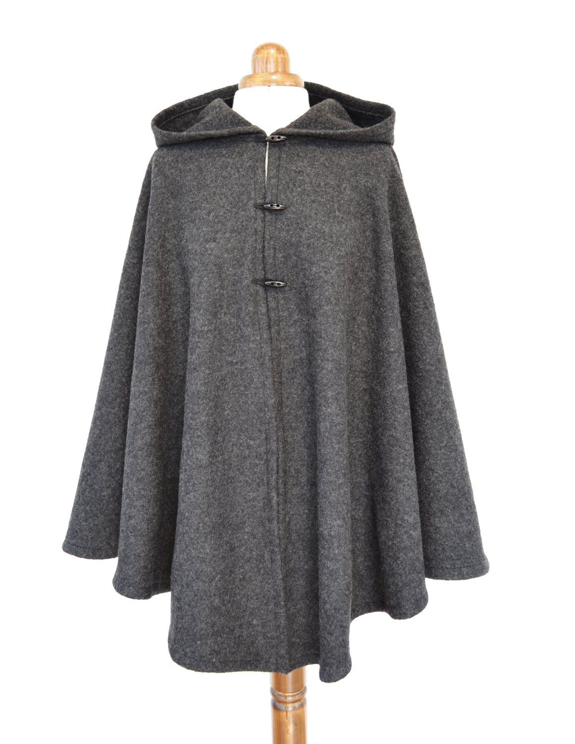 Gray Wool Hooded Cape Wool Cloak Medieval Hooded Cloak Plus