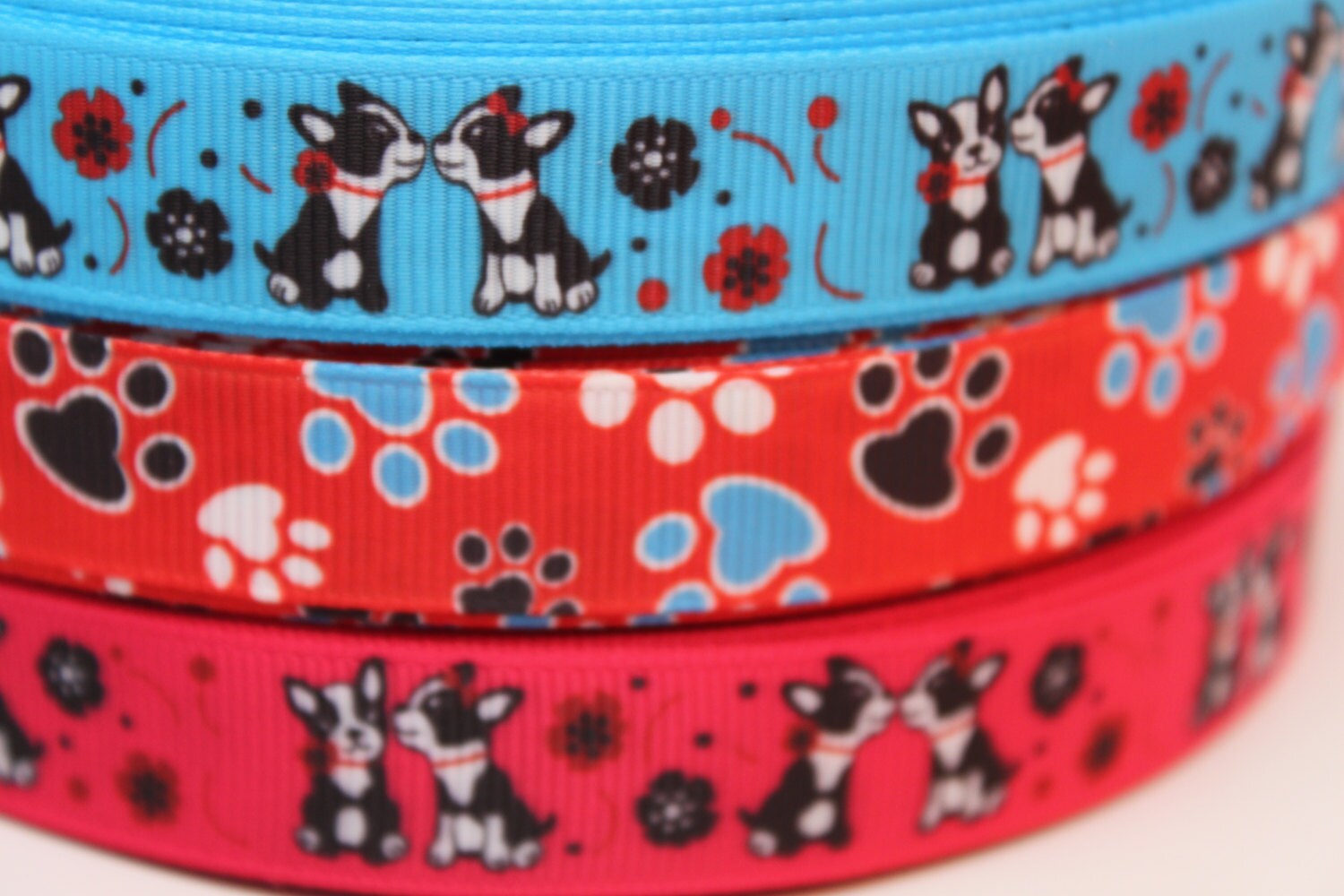 5/8 Inch Dog Paw Print Grosgrain Ribbon by the Yard for