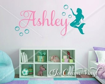 Mermaid Wall Decal. Name Decal. Custom Mermaid Wall Decor. Children's Decor.