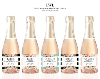 Will You Be My Bridesmaid Custom Mini Champagne Labels - From (4) Labels - Great for Your Bridesmaid Box Proposal