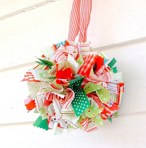 Christmas Fabric Rag Ball Tree Ornament