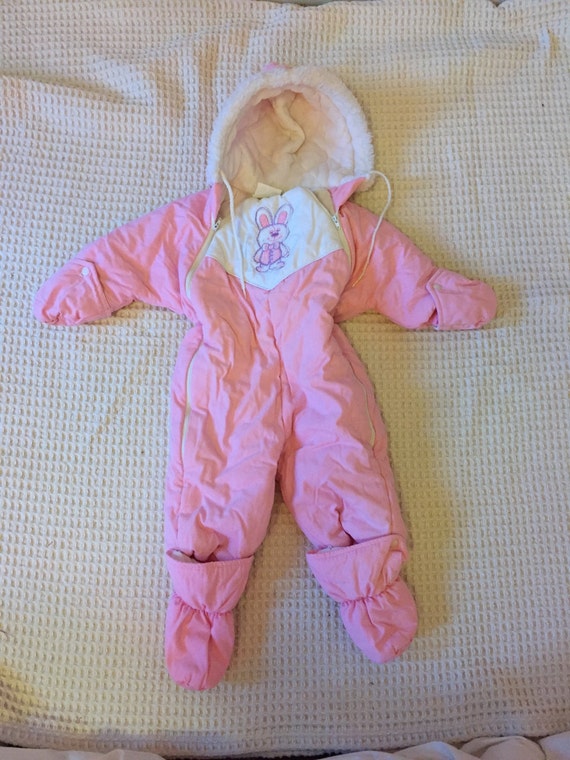 Vintage 80s Pink Bunny Snowsuit Girls Size 1