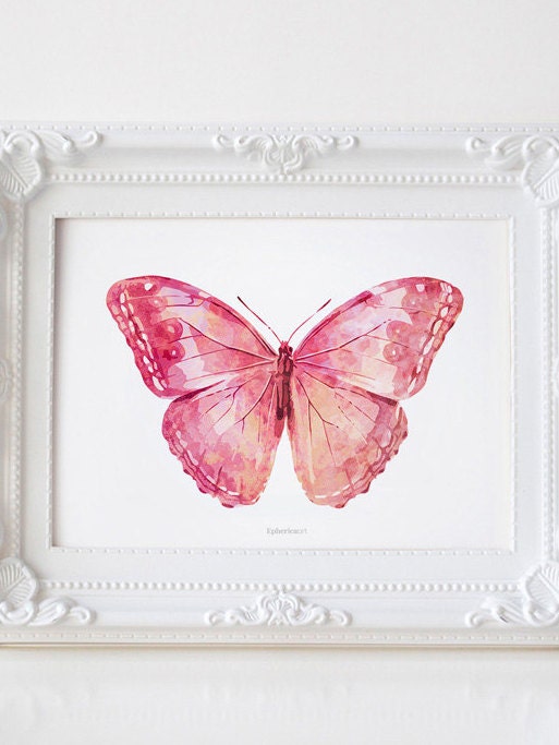 Pink Butterfly art print Girly wall art Bedroom decor
