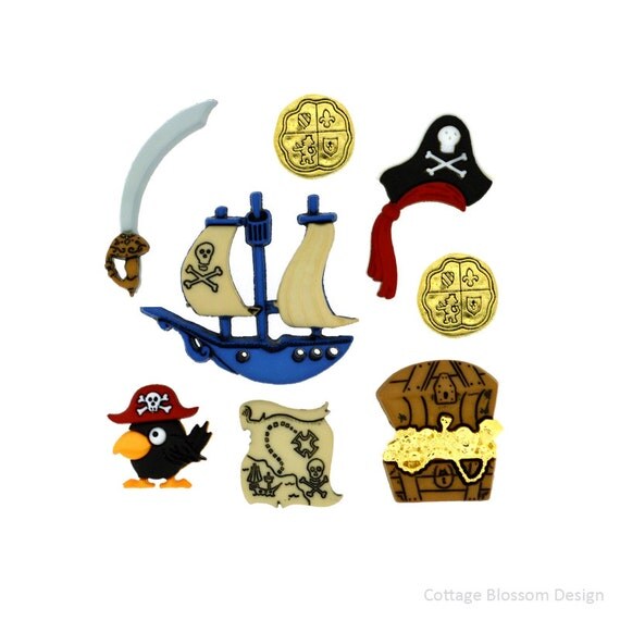 Pirates Jesse James Boys Buttons Blue Sailing Ship Black Hat