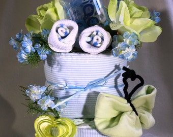 Baby Shower Baby Boy 2 Layer Baby Shower Baby Diaper Cake Baby shower Decor Baby Shower Gift Baby Shower Centerpiece