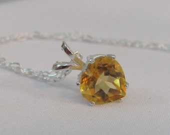Citrine Heart Pendant in Sterling Silver, 8mm Citrine Necklace, Citrine Jewelry, November Birthstone, Bride Necklace, Wedding Jewelry
