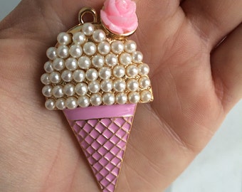 P6 Pearl Ice Cream Cone Pendant for Chunky Necklaces