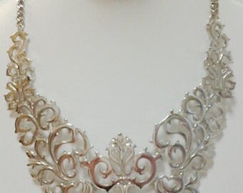 Silver Chain Bib Necklace / Silver statement Necklace.