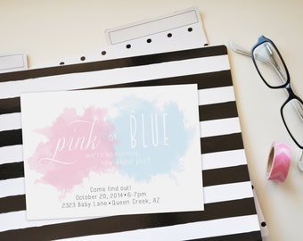 Watercolor Gender Reveal Invitation, Watercolor Invite, Watercolor Gender Reveal, Gender Reveal Invitation, Printable Invitation