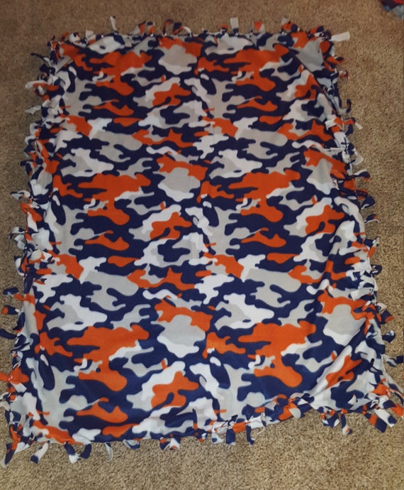 blue grey and orange camo fleece blanket