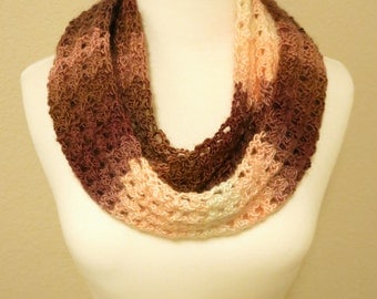 Crochet Infinity Scarf in Brown and White