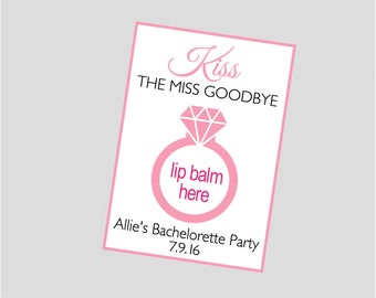 Kiss the Miss Goodbye Lip Balm Card. Great for lip balms Bachelorette, Bridal Shower, Engagement Party Favors. Digital file