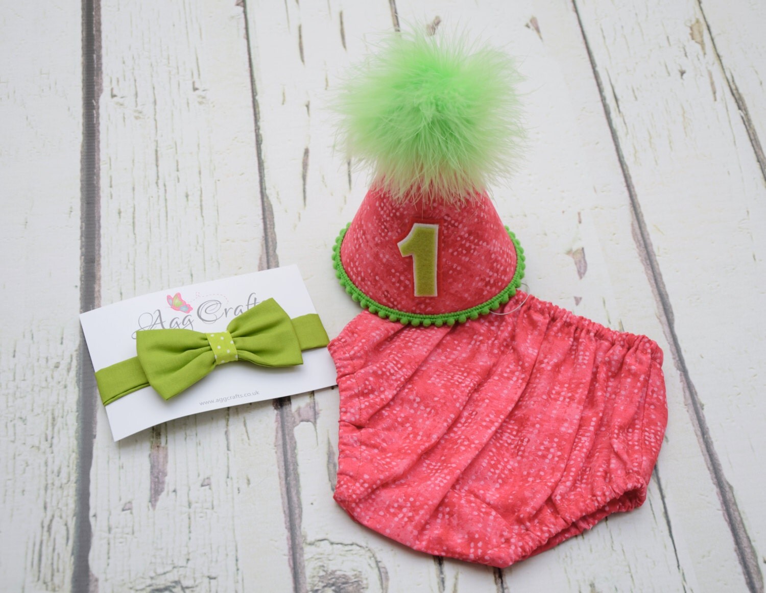Watermelon themed outfit for Baby Boys Handmade 1st by AggCrafts