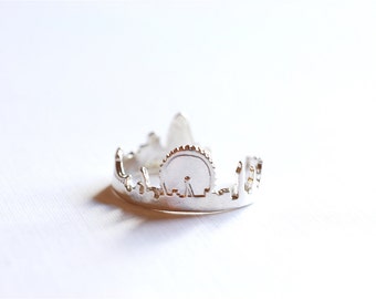 Sterling Silver London Cityscape Ring- 925 Sterling Silver Skyline Ring, Great Britain Ring, Silver Adjustable Ring, Silver Ring Band, 279