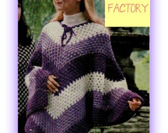 Women's Crochet Poncho PATTERN Vintage 70's Trending Instant Download on Etsy