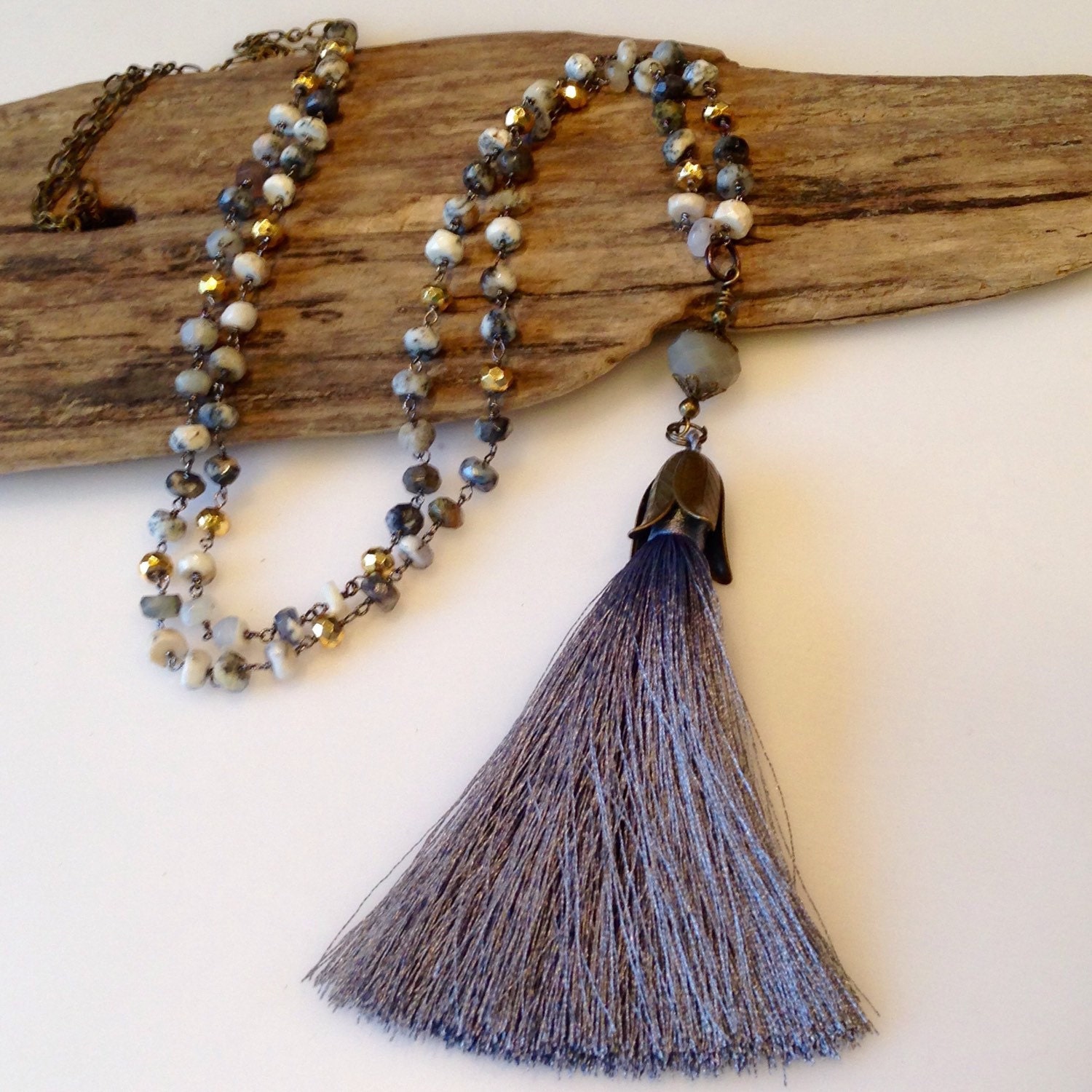 Tassel Necklace Long Beaded Tassel Necklace by BohoBlissCreations